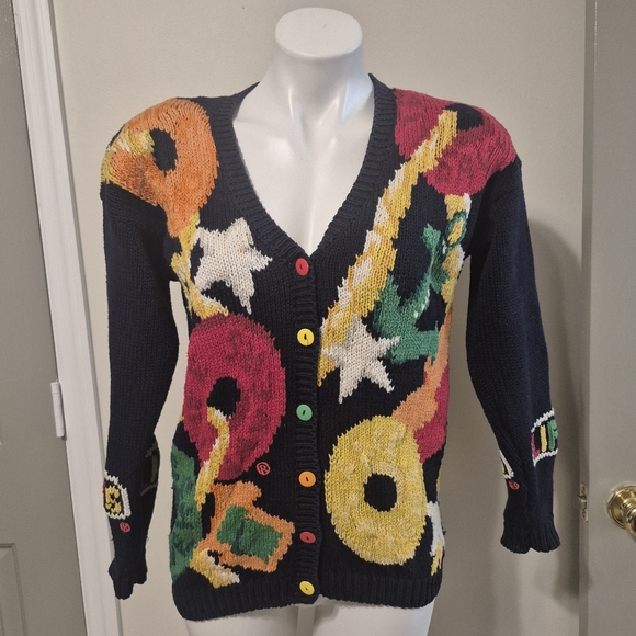 The Eagle'S Eye Sweaters - The Eagle's Eye Vintage 80s/90s Novelty Lifesavers Knit Cardigan Sweater(M)